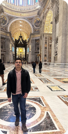 Standing inside an ornate cathedral